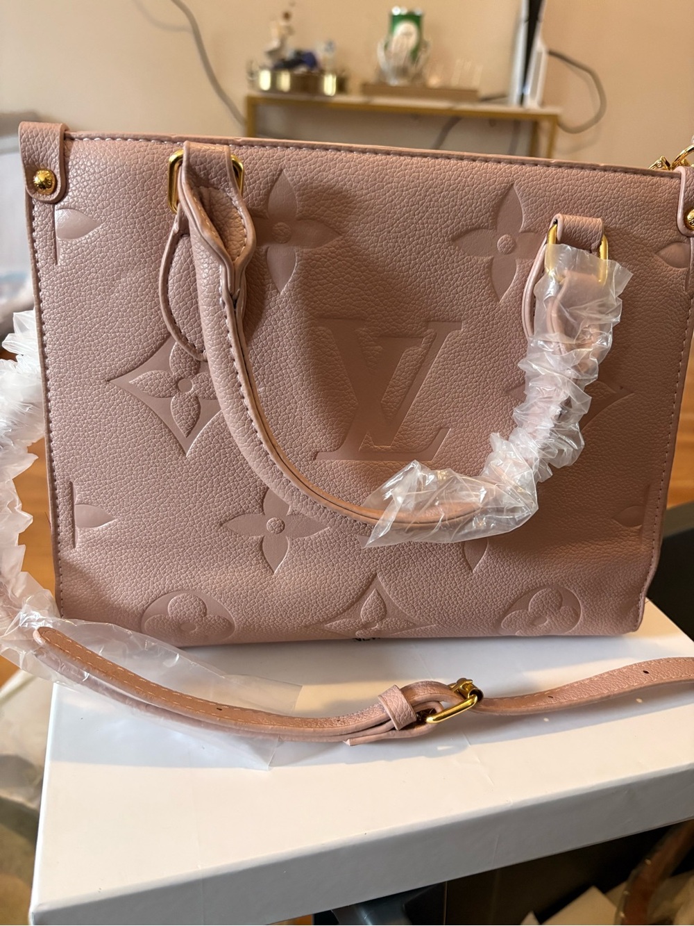 Blush Pink Embossed Monogram Satchel